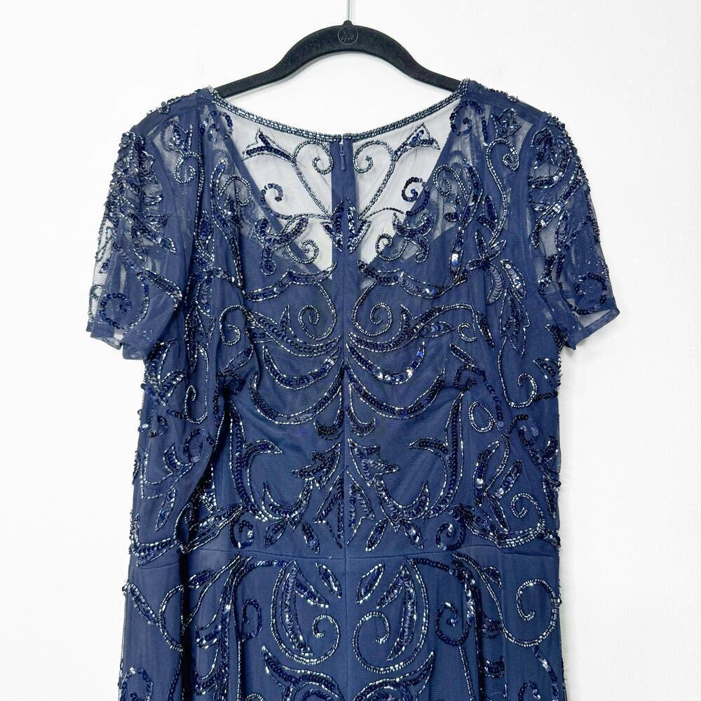 Oleg Cassini Allover Beaded Short Sleeve Midi Dress in Navy Blue Size 16 - Picture 10 of 15